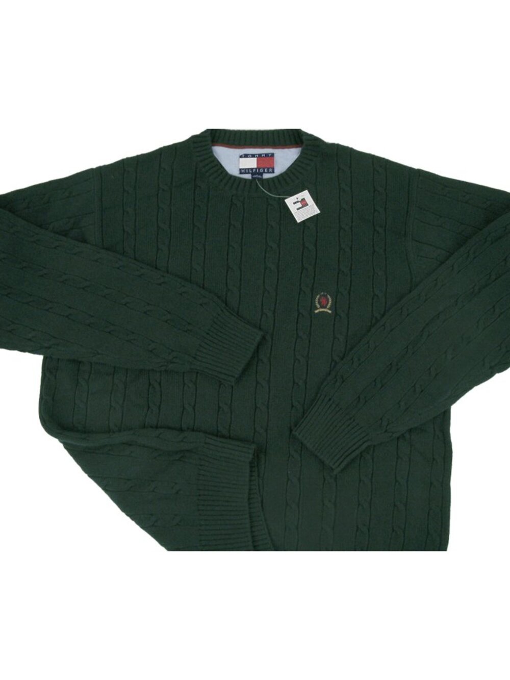 NEW Vintage Tommy Hilfiger Cable Knit Sweater! Sm Green Tommy Crest on Chest